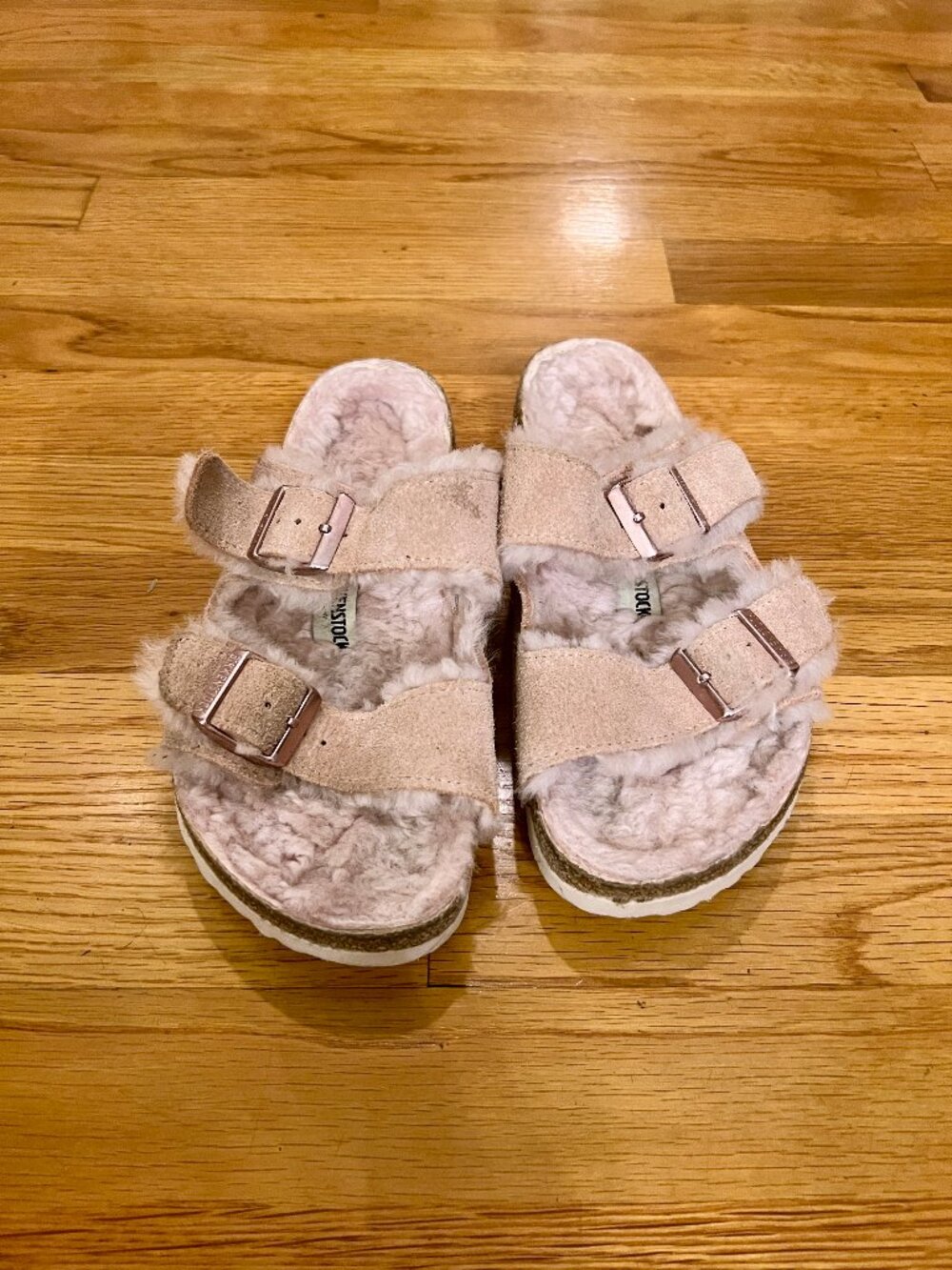 Women's Birkenstock Arizona Suede & Shearling Lined Sandals in Rose Pink 36 or 6 - Picture 3 of 7